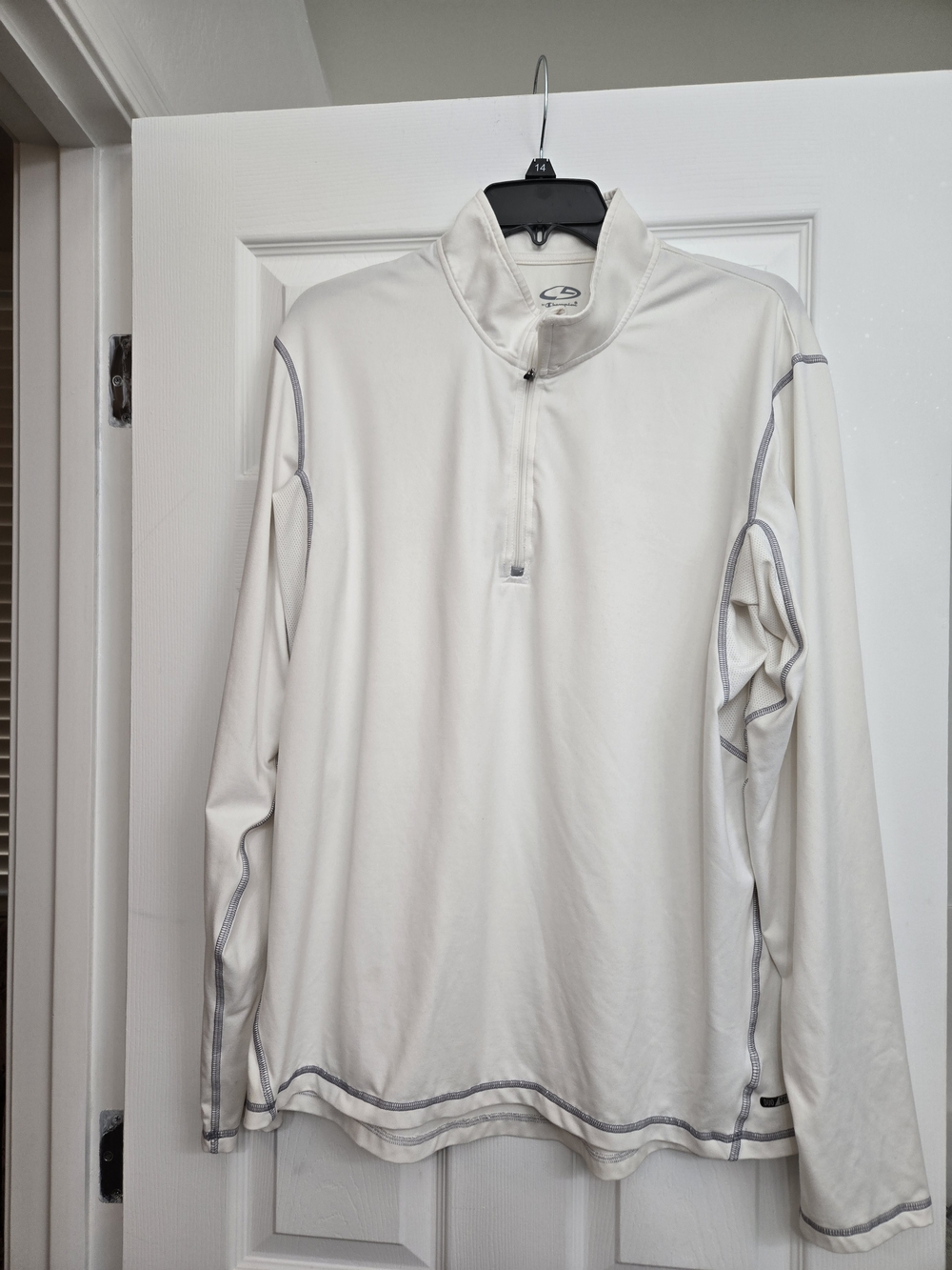 Champion White Long-Sleeve Quarter-Zip Pullover with Gray Stitching
